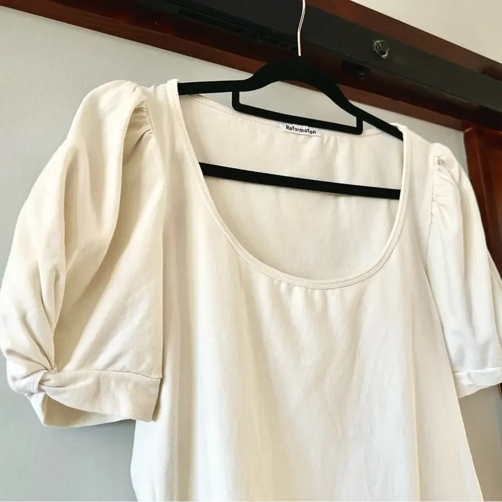 Reformation Cream Puff Sleeve Scoop Neck Top Organic Cotton XL